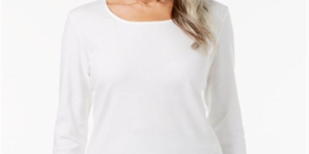 Karen Scott Top feminino com decote redondo, branco, tamanho G
