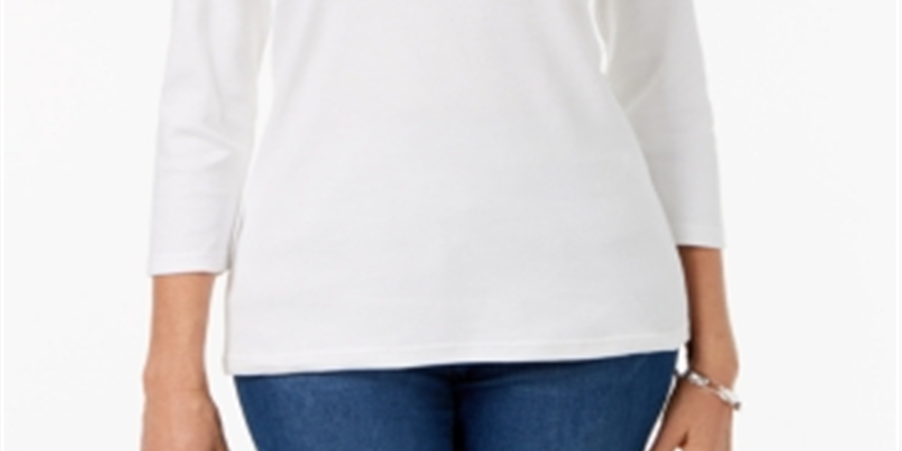 Karen Scott Top feminino com decote redondo, branco, tamanho G