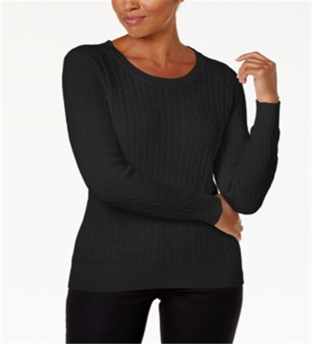 KAREN SCOTT Suéter feminino canelado, manga comprida, gola redonda, tamanho pequeno, preto, tamanho pequeno S