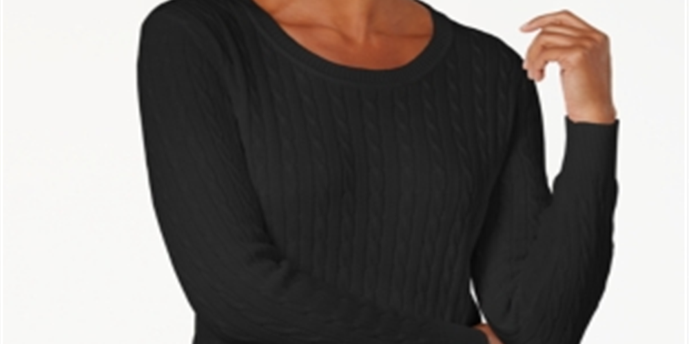 KAREN SCOTT Suéter feminino canelado, manga comprida, gola redonda, tamanho pequeno, preto, tamanho pequeno S