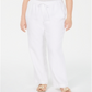 Calça feminina plus size Charter Club de linho com perna reta P, branca brilhante, tamanho 0X