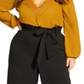 Calça feminina plus size da City Chic com amarração na cintura, preta, 24W