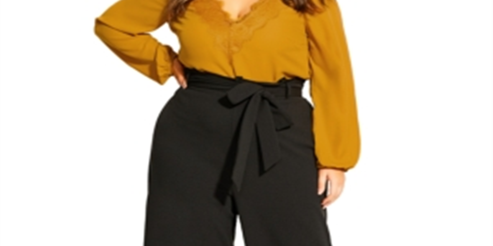Calça feminina plus size da City Chic com amarração na cintura, preta, 24W