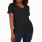 Camiseta feminina Karen Scott de algodão com decote em V e recortes, preta, tamanho XS