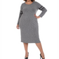Vestido suéter feminino plus size NY Collection com listras MIDI - Cinza Eyvia, tamanho 1X