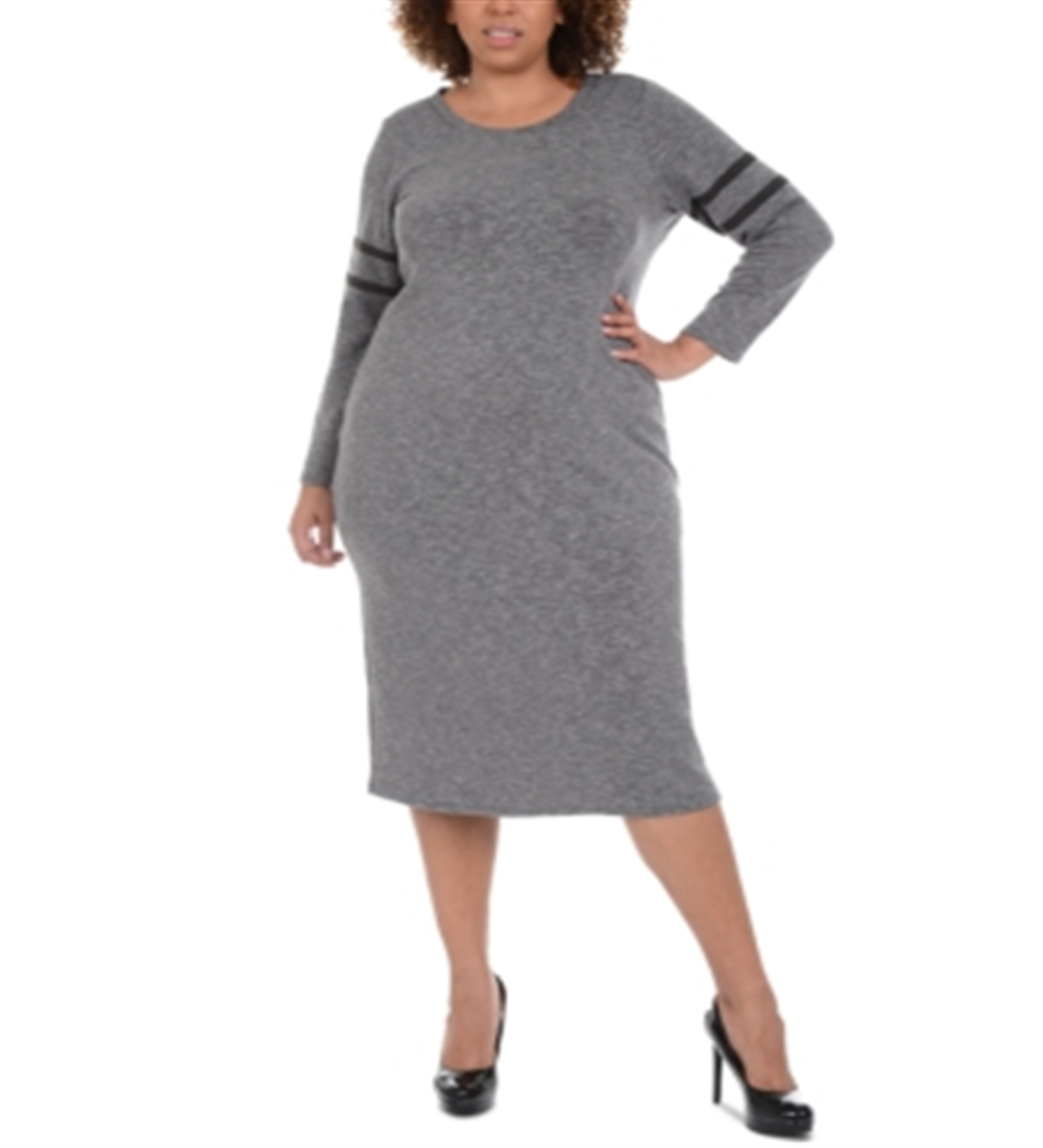 Vestido suéter feminino plus size NY Collection com listras MIDI - Cinza Eyvia, tamanho 1X