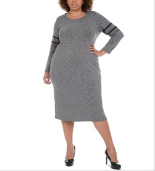 Vestido suéter feminino plus size NY Collection com listras MIDI - Cinza Eyvia, tamanho 1X