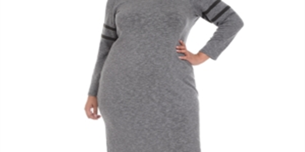 Vestido suéter feminino plus size NY Collection com listras MIDI - Cinza Eyvia, tamanho 1X