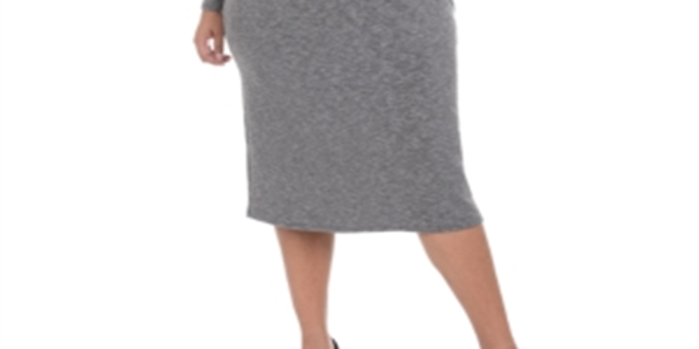 Vestido suéter feminino plus size NY Collection com listras MIDI - Cinza Eyvia, tamanho 1X