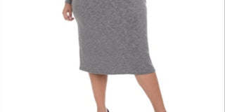 Vestido suéter feminino plus size NY Collection com listras MIDI - Cinza Eyvia, tamanho 1X