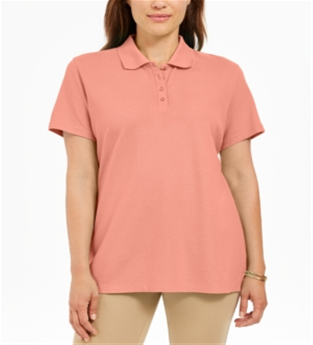 Polo feminina Karen Scott de algodão, pêssego, creme, tamanho pequeno