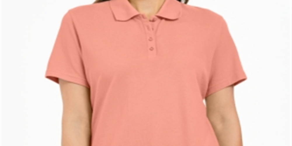 Polo feminina Karen Scott de algodão, pêssego, creme, tamanho pequeno