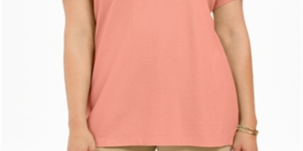 Polo feminina Karen Scott de algodão, pêssego, creme, tamanho pequeno