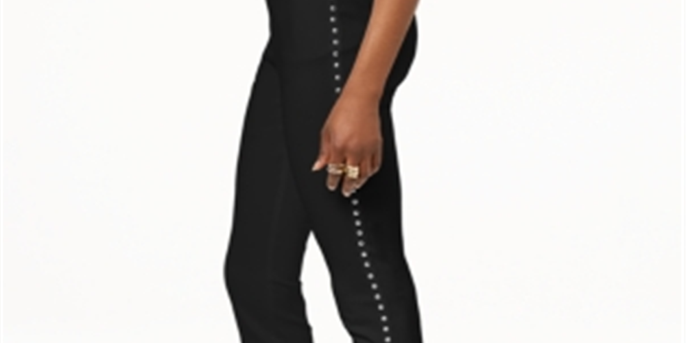 Calça skinny feminina com tachas da INC International Concepts, preta, tamanho 0 P