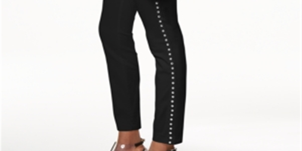 Calça skinny feminina com tachas da INC International Concepts, preta, tamanho 0 P