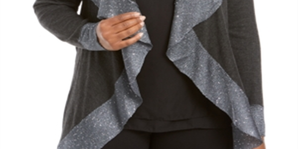 Cardigan feminino Belldini plus size com acabamento em lantejoulas - mesclado/cinza carvão, tamanho 1X