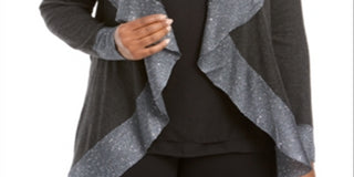 Belldini Women's Plus Size Sequin Trim Cardigan - Heather/Charcoal Gray Size 1X
