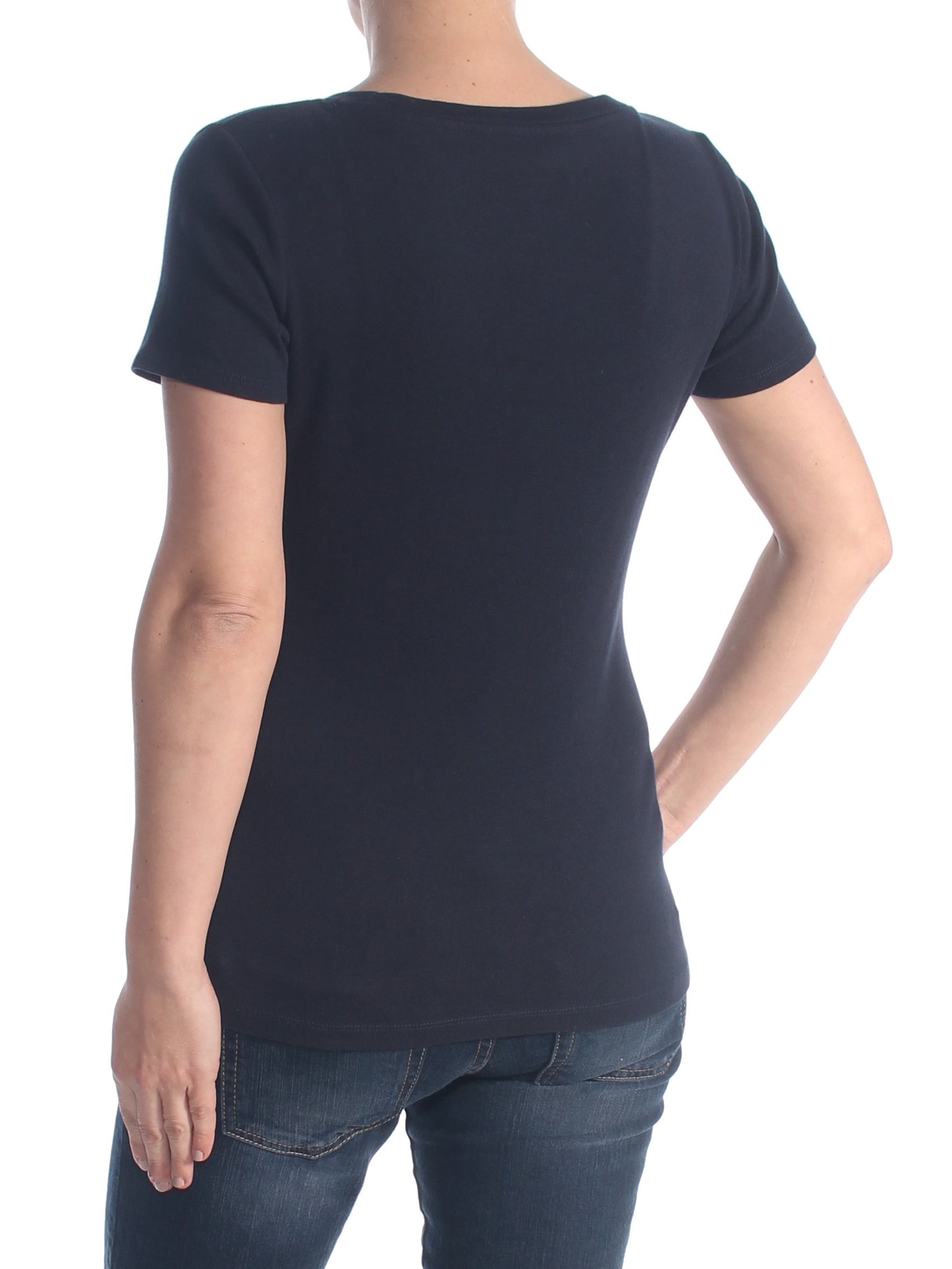 Camiseta feminina Tommy Hilfiger de algodão com decote redondo, azul-marinho, tamanho pequeno