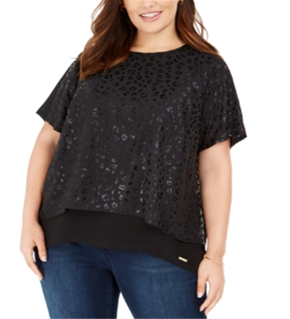Michael Kors Plus Size Feminino Estampa de Gato Fenda Costas Preta Tamanho 3X