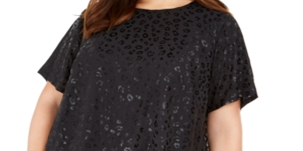 Michael Kors Plus Size Feminino Estampa de Gato Fenda Costas Preta Tamanho 3X