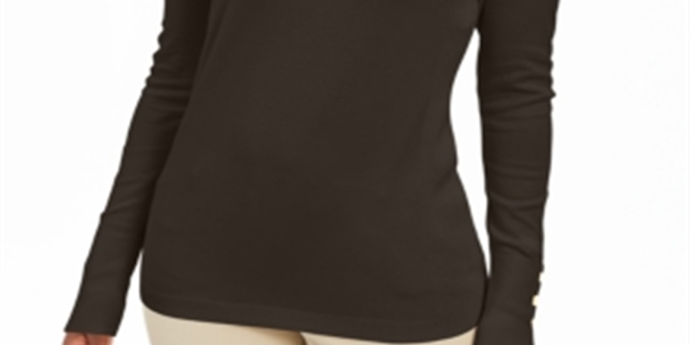 Suéter feminino com punho de botão JM Collection, torra expresso, tamanho XS