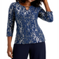 JM Collection Top feminino bordado metálico Intrepid Blue tamanho XS