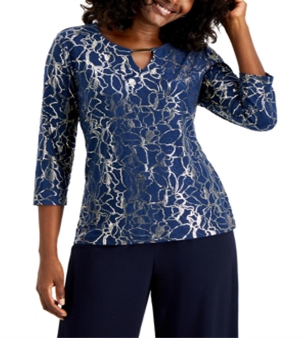 JM Collection Top feminino bordado metálico Intrepid Blue tamanho XS
