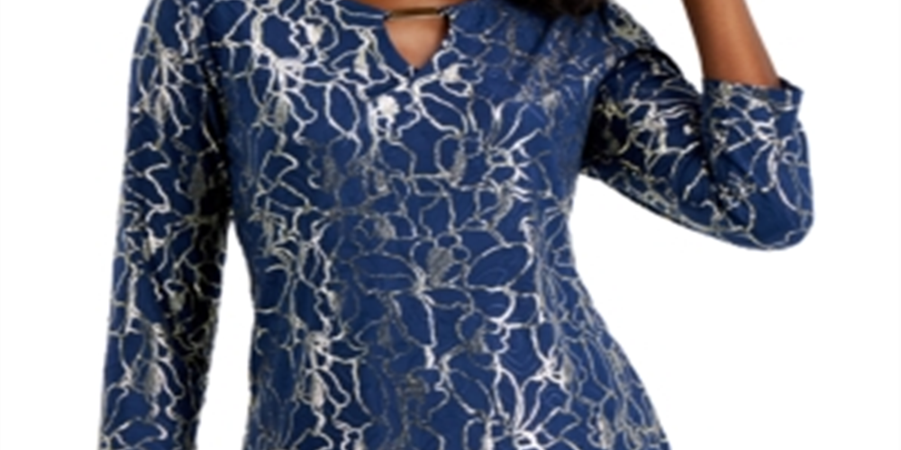 JM Collection Top feminino bordado metálico Intrepid Blue tamanho XS