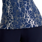 JM Collection Top feminino bordado metálico Intrepid Blue tamanho XS