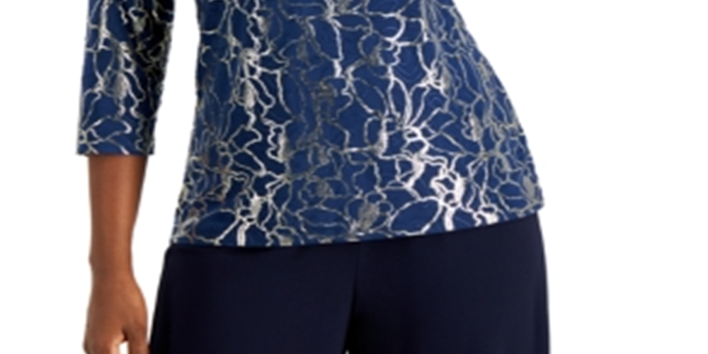 JM Collection Top feminino bordado metálico Intrepid Blue tamanho XS
