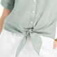 Camisa feminina Charter Club de linho com botões e amarração frontal, verde, tamanho M