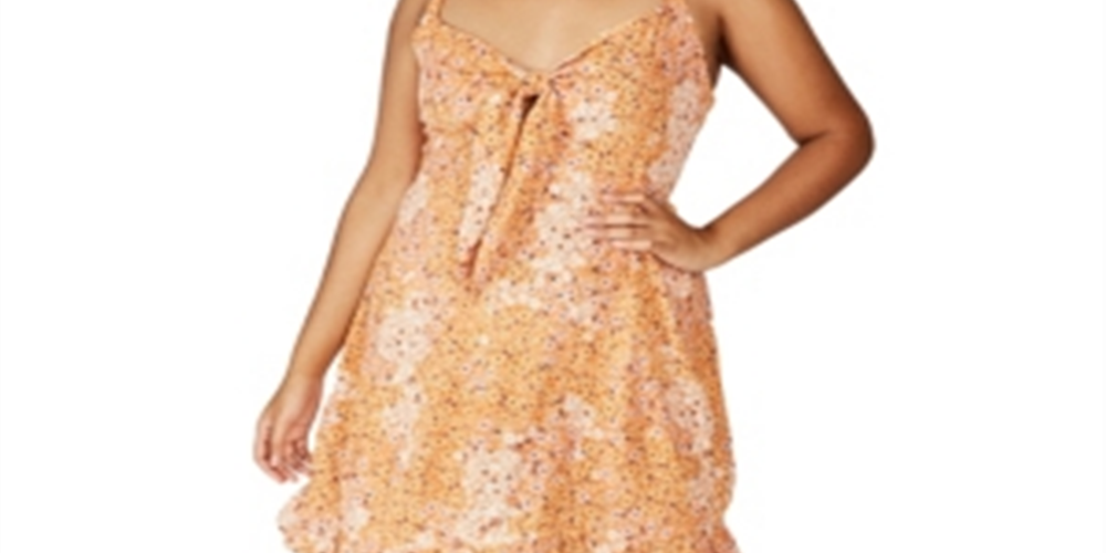 Vestido curto feminino Cotton on Curve Woven Kiara com amarração frontal, amarelo, tamanho 16 -