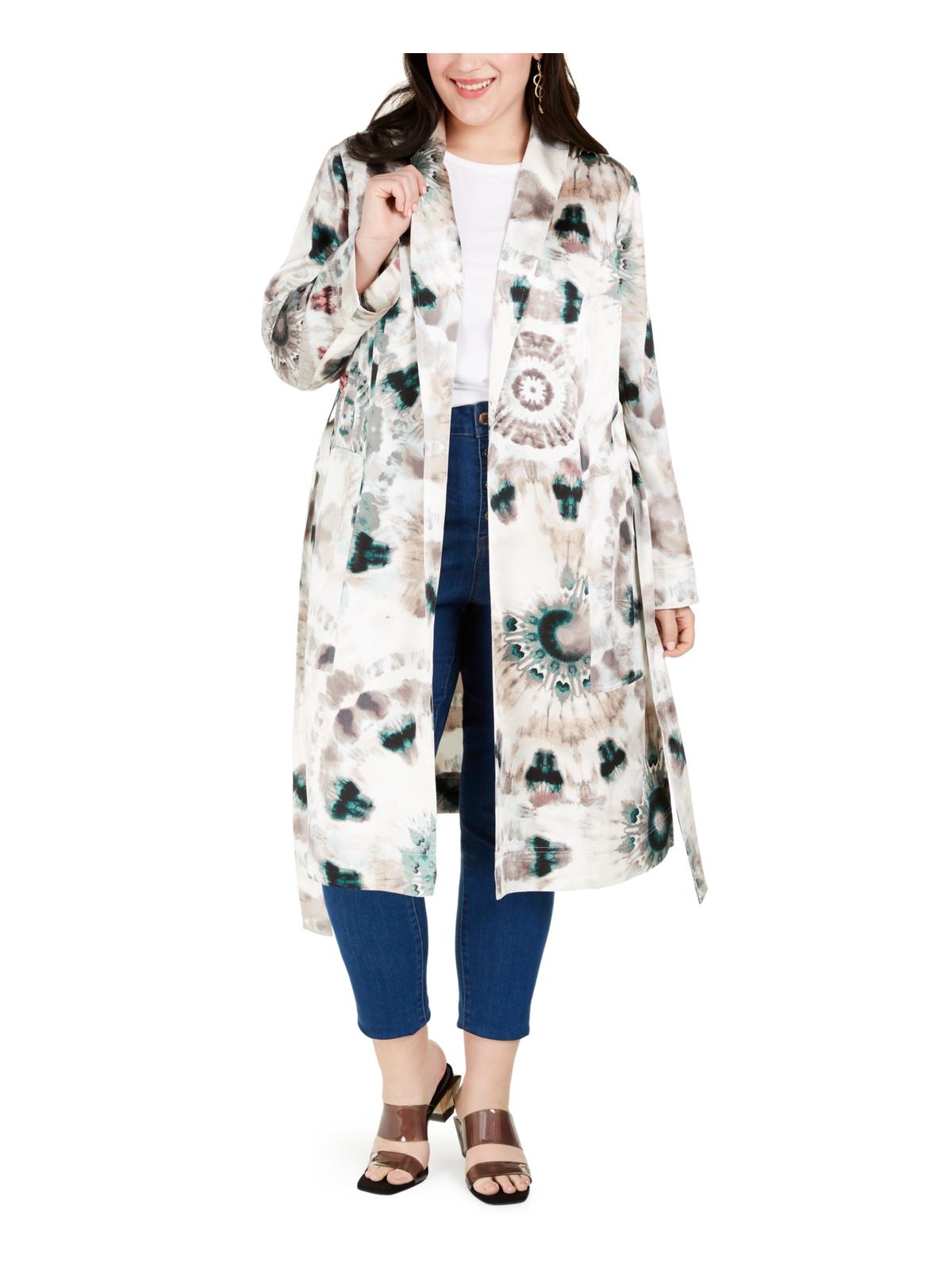 INC Casaco longo feminino plus size tie-dye branco multi tamanho 2X