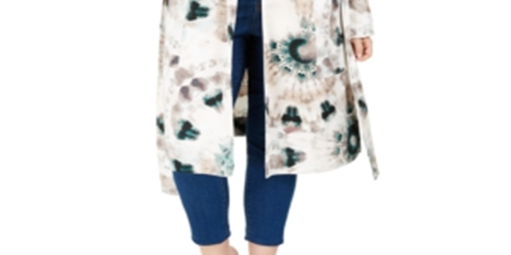 INC Casaco longo feminino plus size tie-dye branco multi tamanho 2X