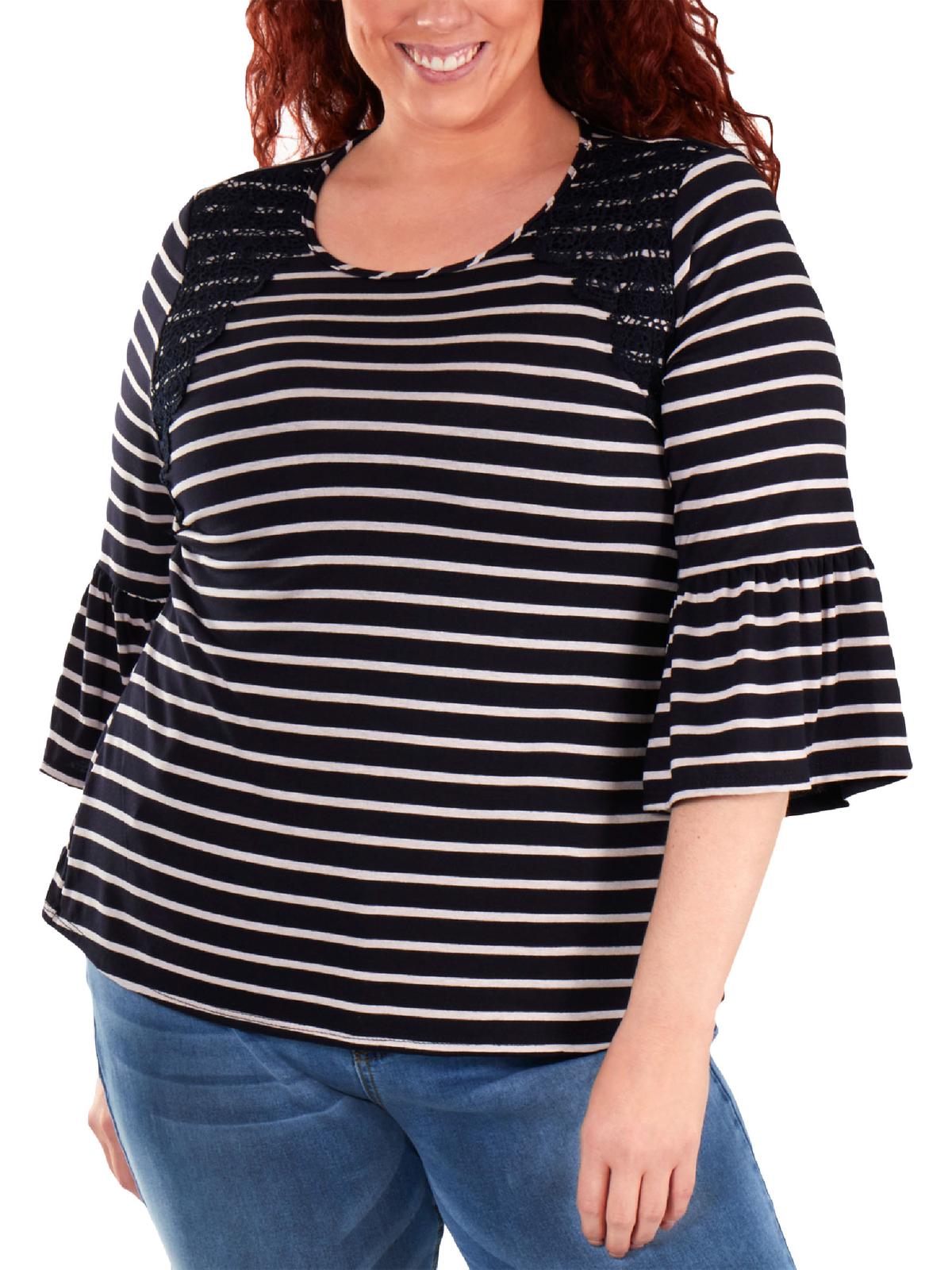 Coleção NY Plus Size Feminino Crochê com Acabamento Listrado Azul Marinho Lunastripe Tamanho 1X