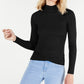 O QUE É? Suéter feminino de malha canelada justa com bainha tulipa e manga comprida, gola falsa, preto, tamanho médio