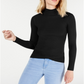 O QUE É? Suéter feminino de malha canelada justa com bainha tulipa e manga comprida, gola falsa, preto, tamanho médio