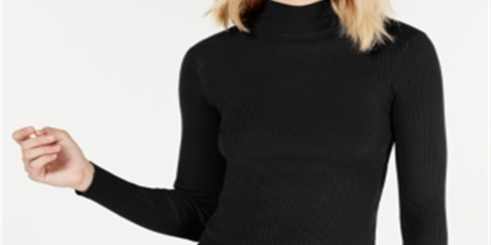 O QUE É? Suéter feminino de malha canelada justa com bainha tulipa e manga comprida, gola falsa, preto, tamanho médio