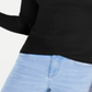 O QUE É? Suéter feminino de malha canelada justa com bainha tulipa e manga comprida, gola falsa, preto, tamanho médio