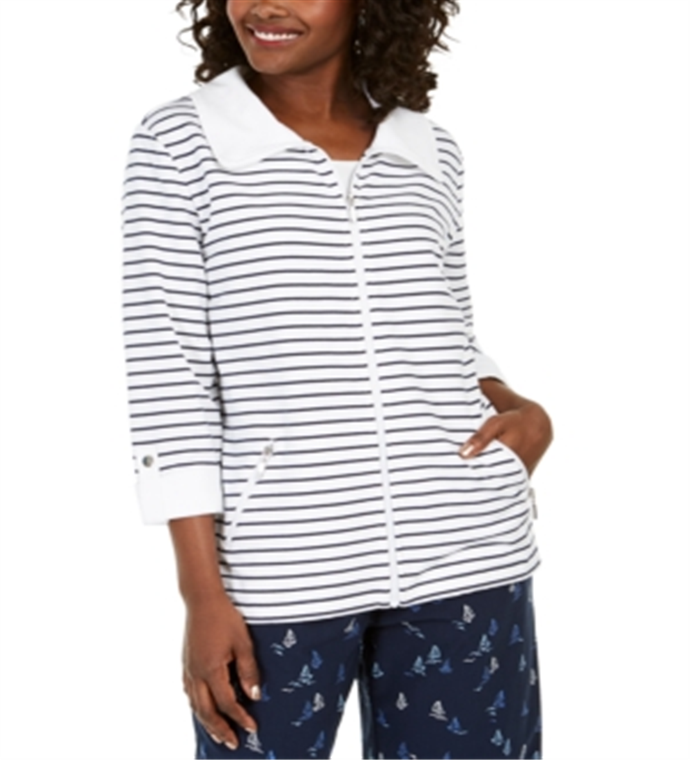 Jaqueta listrada feminina Karen Scott, branca brilhante, tamanho P