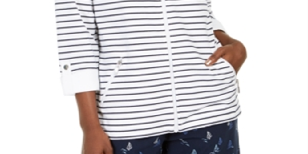 Jaqueta listrada feminina Karen Scott, branca brilhante, tamanho P