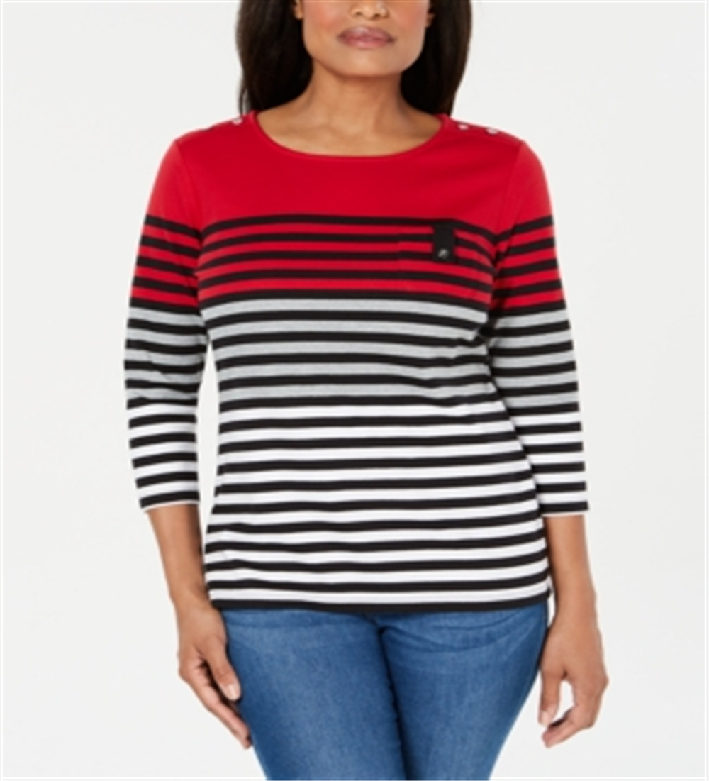 Blusa esportiva feminina Karen Scott listrada com manga 3/4 - New Red Amore Red, tamanho XS
