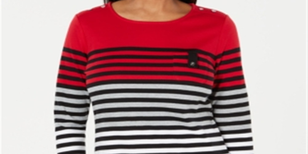 Blusa esportiva feminina Karen Scott listrada com manga 3/4 - New Red Amore Red, tamanho XS