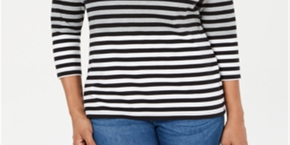 Blusa esportiva feminina Karen Scott listrada com manga 3/4 - New Red Amore Red, tamanho XS