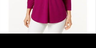 Blusa feminina Charter Club manga 3/4 outono Berry roxo tamanho 2XL