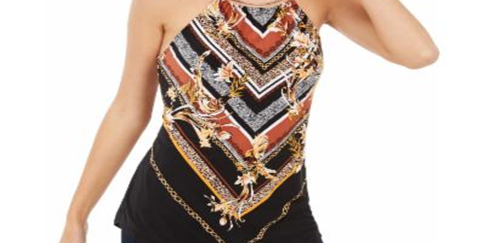 INC International Concepts Top feminino com acabamento em hardware, preto, tamanho pequeno GG