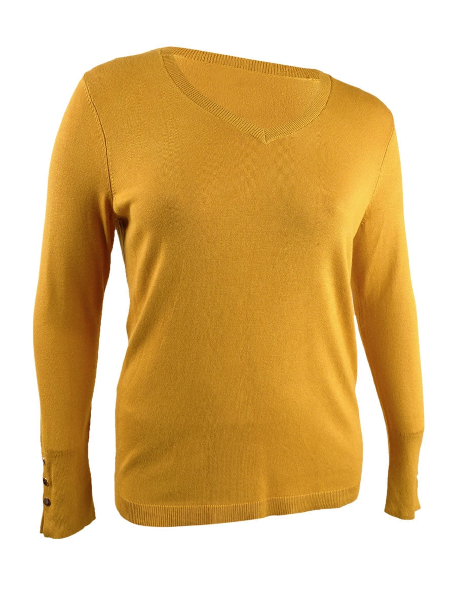 JM Collection Suéter Feminino com Punhos de Botão Golden Poppy Tamanho G