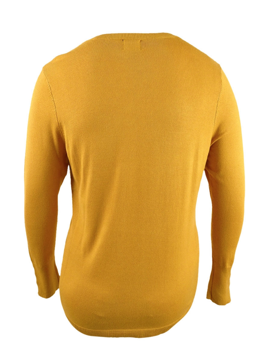 JM Collection Suéter Feminino com Punhos de Botão Golden Poppy Tamanho G