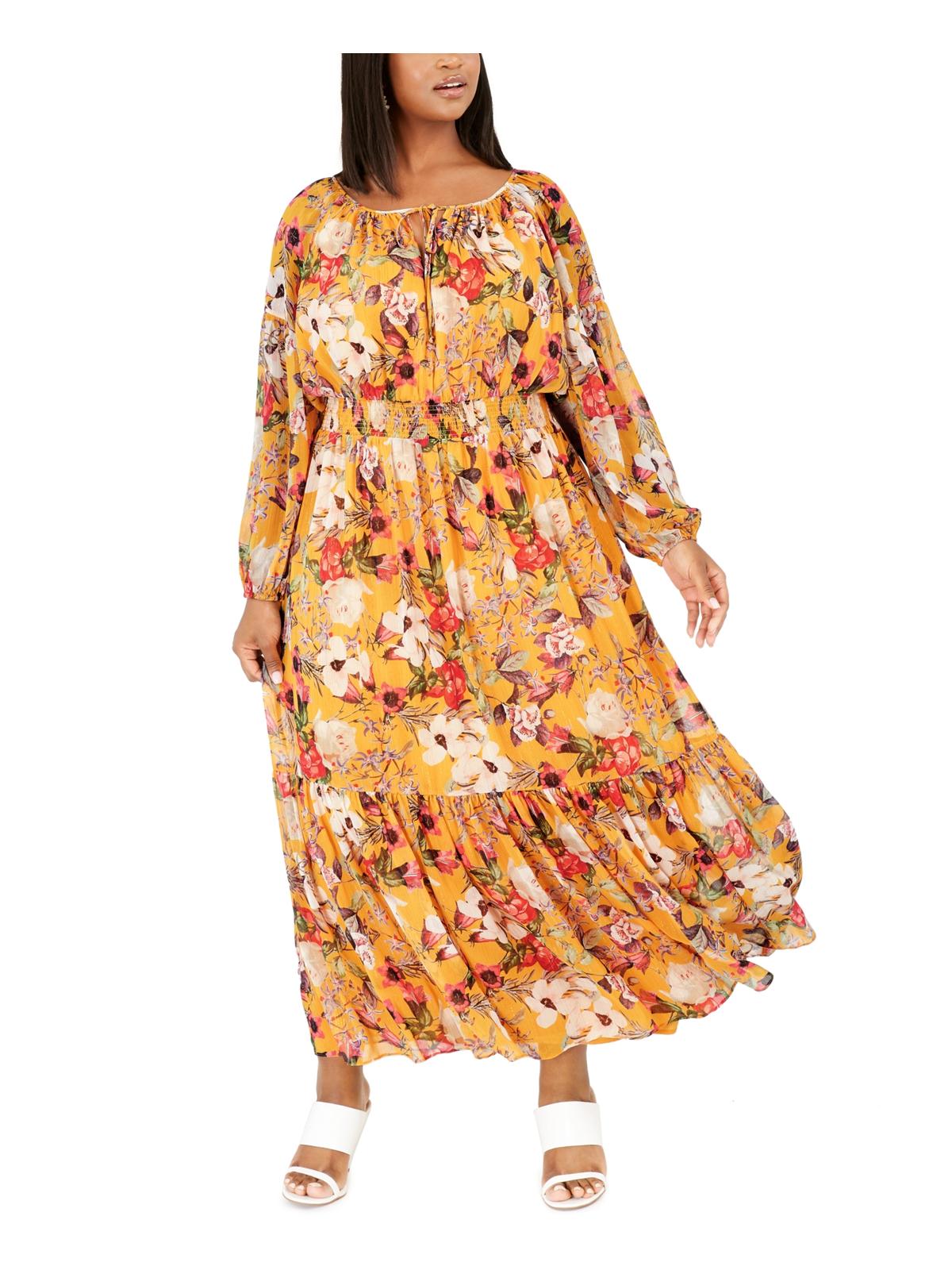 Vestido longo floral plus size INC feminino, amarelo, tamanho 3X
