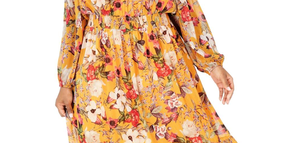 Vestido longo floral plus size INC feminino, amarelo, tamanho 3X